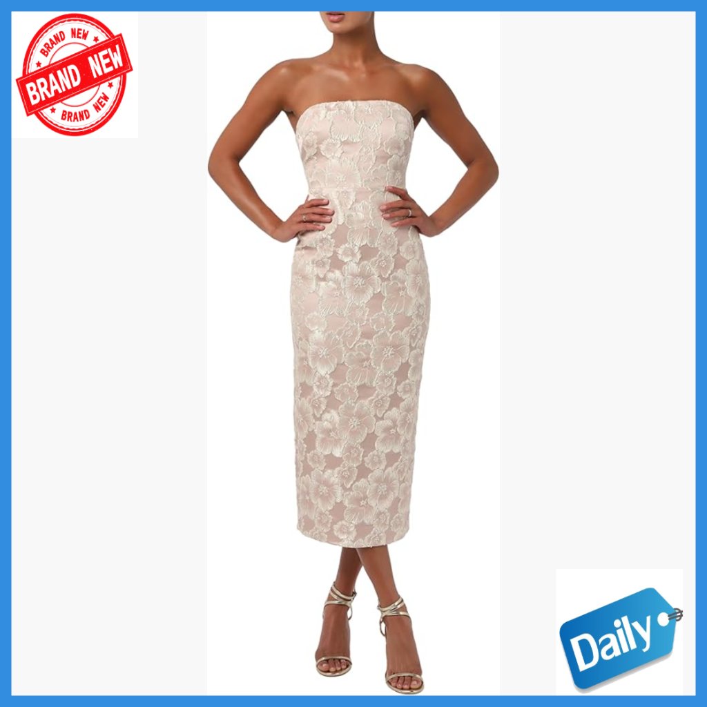 Strapless Midi Dress Jacquard Evening Cocktail Party Formal Sheath